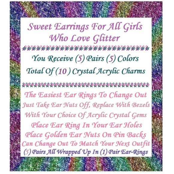 5/$20 Crystal Glitter Acrylic Interchangeable Charm Earrings-5 Pairs in Set - Picture 4 of 4